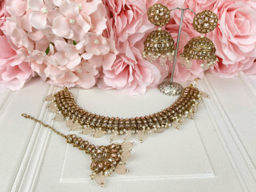 Gold Crystal Necklace Set - Gold & Peach