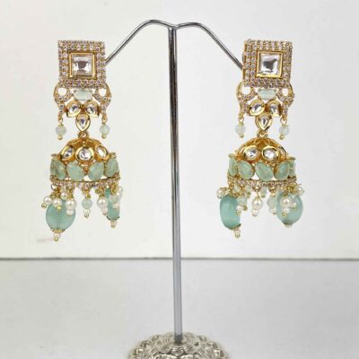 Kundan x American Diamond Choker set - Gold & Mint - Image 4