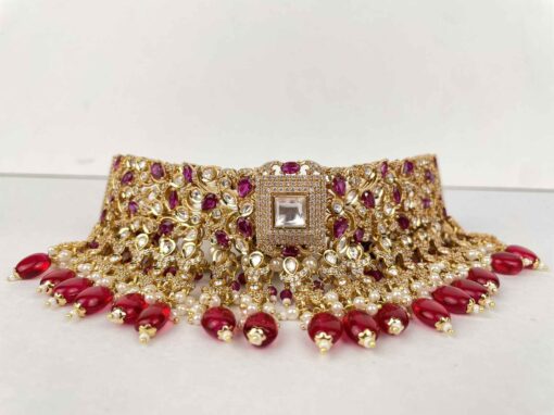 Kundan x American Diamond Choker set - Gold & Ruby - Image 2