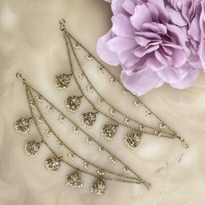 Gold & Pearl Oval Crystal Jhumki Sahara