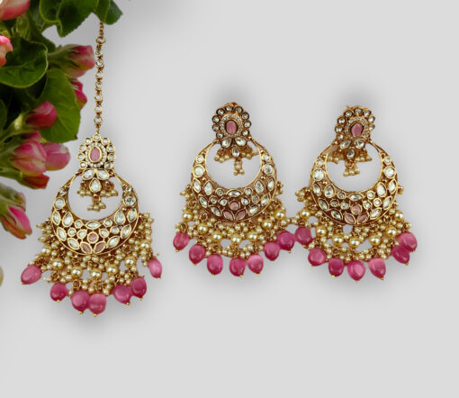 Rani Golden Gleam Beaded Earring & Tikka Set