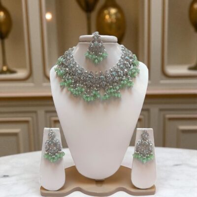 Silver base bridal jewellery set with clear zircon stones