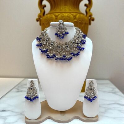 Silver base bridal jewellery set with clear zircon stones