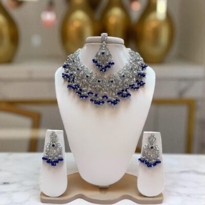 Silver base bridal jewellery set with clear zircon stones