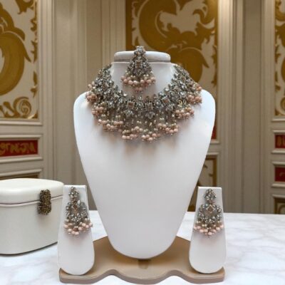 Silver base bridal jewellery set with clear zircon stones