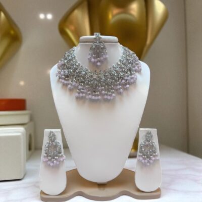 Silver base bridal jewellery set with clear zircon stones