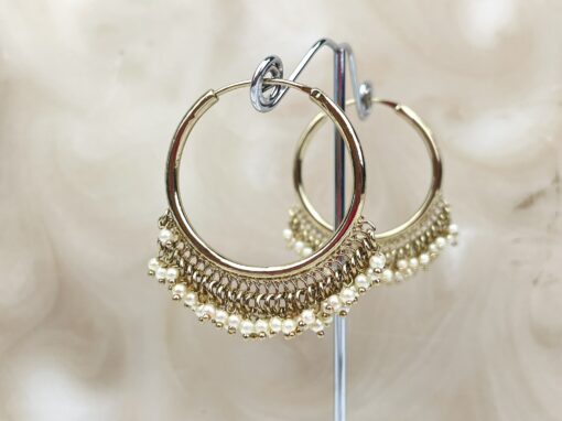 Small Clustered Pearl Hoop Earrings - Image 2