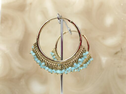 Sky Blue Medium Clustered Pearl Hoop Earrings - Image 3