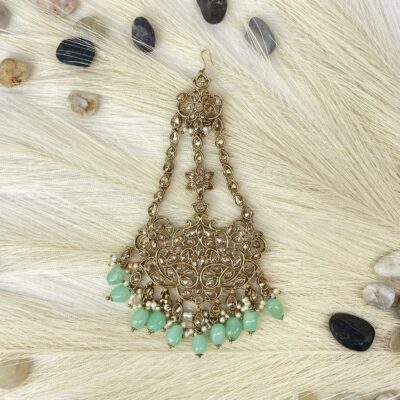 Mint and Gold Beaded Pasa/ Jhumar