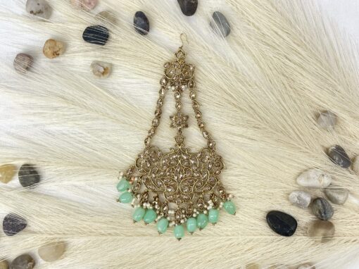 Mint and Gold Beaded Pasa/ Jhumar