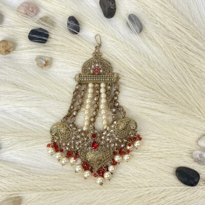 Red and Gold Pearl Pasa/ Jhumar