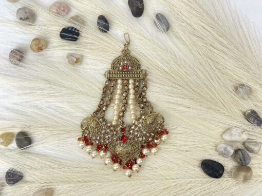 Red and Gold Pearl Pasa/ Jhumar