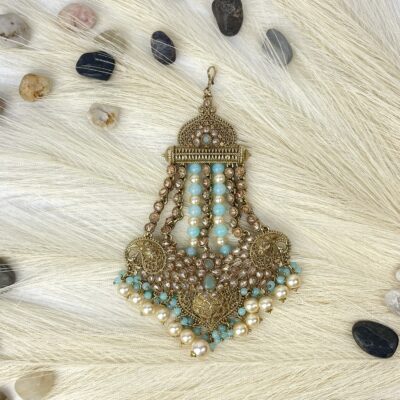 Sky Blue and Gold Pearl Pasa/ Jhumar