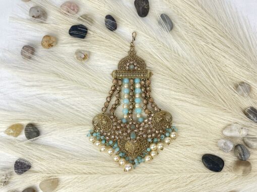 Sky Blue and Gold Pearl Pasa/ Jhumar