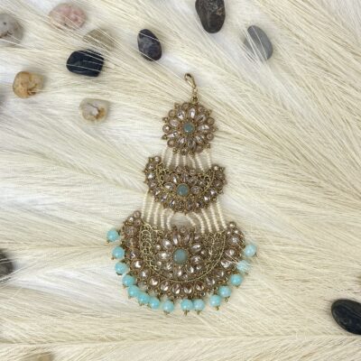 Sky Blue and Gold Tiered Pasa/ Jhumar