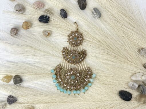 Sky Blue and Gold Tiered Pasa/ Jhumar