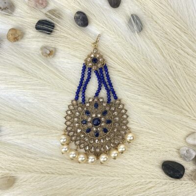 Rounded Royal Blue and Cream Pasa/ Jhumar