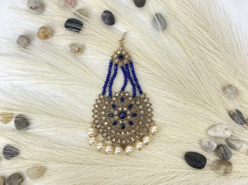 Rounded Royal Blue and Cream Pasa/ Jhumar