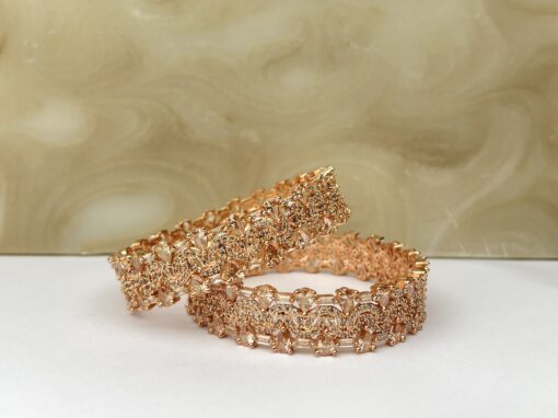 American Diamond Wide Detailed Rose Gold Kara Set