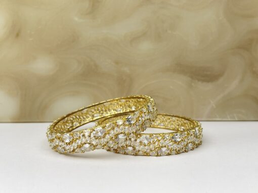 American Diamond Rounded Gold & White Kara Set