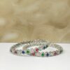 American Diamond Thinner Intricate Silver & Multi Kara Set