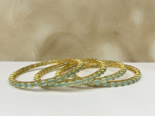 American Diamond Thin Elongated Gold & Mint Churi Set - Image 3