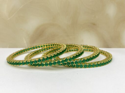 American Diamond Thin Square Gold & Emerald Churi Set - Image 3