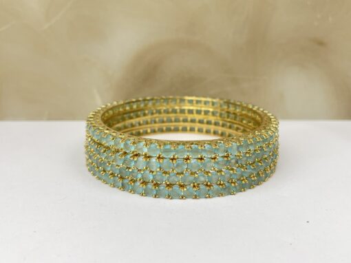 American Diamond Thin Square Gold & Blue Churi Set - Image 2