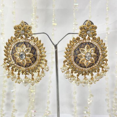 Kundan/ Meena Traditional Rounded Navy Elegance Earrings