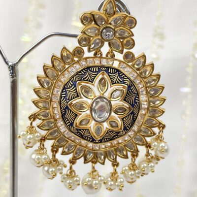 Kundan/ Meena Traditional Rounded Navy Elegance Earrings - Image 2
