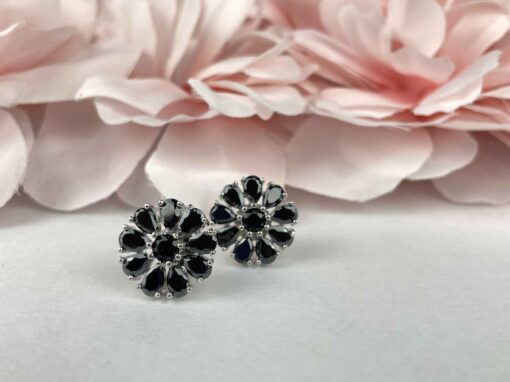 Black Round Flower American Diamond Studs