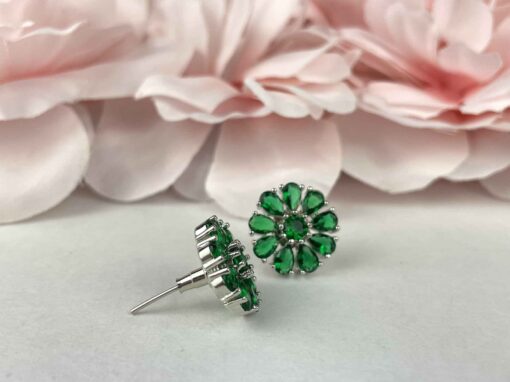 Green Round Flower American Diamond Studs - Image 2
