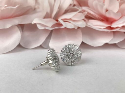 White Silver Round Flower American Diamond Studs - Image 2