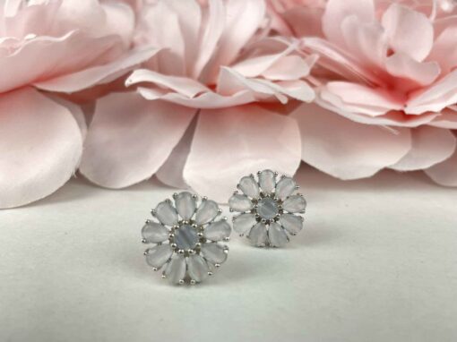 White Frosted Round Flower American Diamond Studs