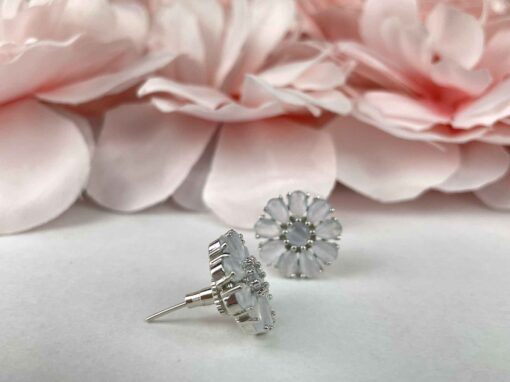 White Frosted Round Flower American Diamond Studs - Image 2