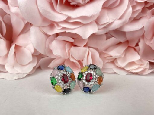 Multi Colour Blossom Flower American Diamond Studs