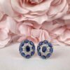 Navy Blue Blossom Flower American Diamond Studs