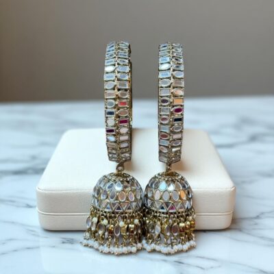 Mirror Jhumki Kara Bangles Pair – Bollywood Kada Antique Bangle Set