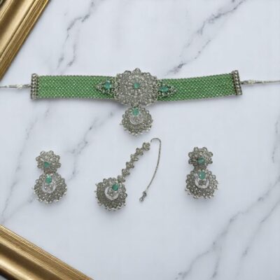 Zeenar Handcrafted Kundan Bridal Choker Necklace Set Earrings & Tikka Wedding Jewelry