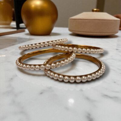 White & Off White Pearl Bangles – Indian Pakistani Bridal Wedding Churi Bangle Set Jewellry – Set of 4