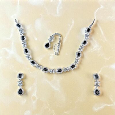 Silver base bridal jewellery set with clear zircon stones