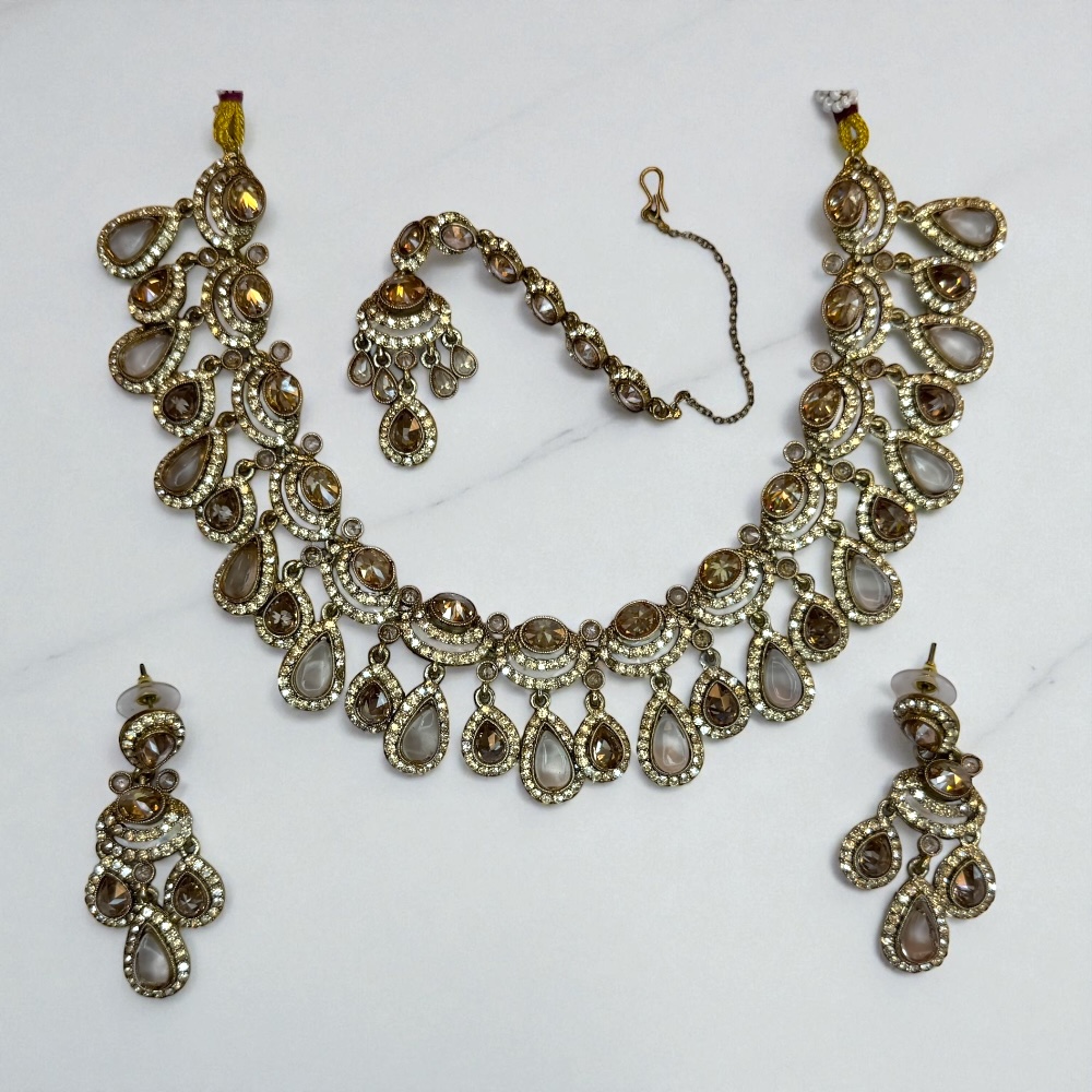 Silver base bridal jewellery set with clear zircon stones
