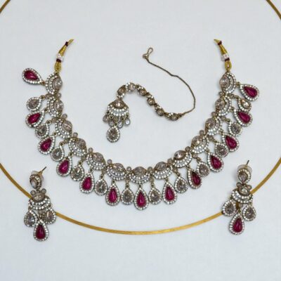 Silver base bridal jewellery set with clear zircon stones
