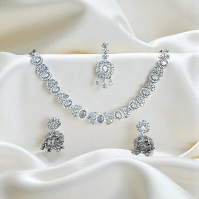 Silver base bridal jewellery set with clear zircon stones