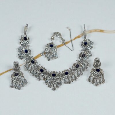 Silver base bridal jewellery set with clear zircon stones