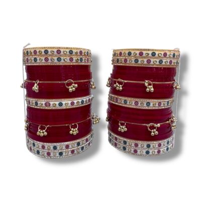 Red Bridal Suhaag Choora for 2 Hands – Traditional Punjabi Shaadi Bangles – Indian Sikh Wedding Chura Set with Ivory Look