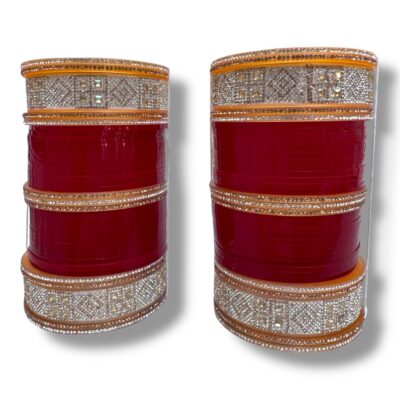 Traditional Suhaag Chura for 2 Hands – Blood Red Wedding Bangles – Punjabi Bridal Choora Chura – Ivory Look Sikh Shaadi Set