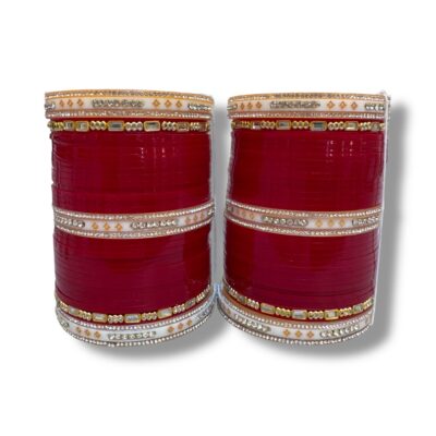 Blood Red Punjabi Choora Chura Set for 2 Hands – Suhaag Wedding Bangles – Ivory Look Resin Sikh Indian Shaadi Chura