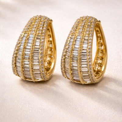 Chunky Gold Zirconia Hoop Earrings – Baguette CZ Statement Huggies