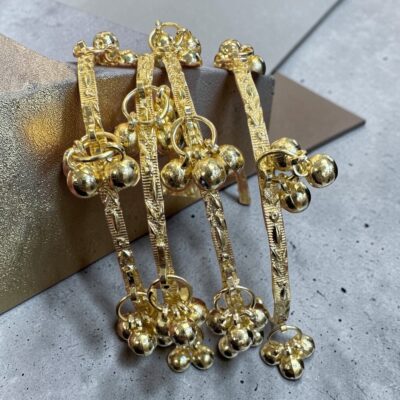 Kungru Bangle Set of 4 – Silent Ghungroo Style Bangles | Antique & Gold Bridal Churi Set (No Sound)